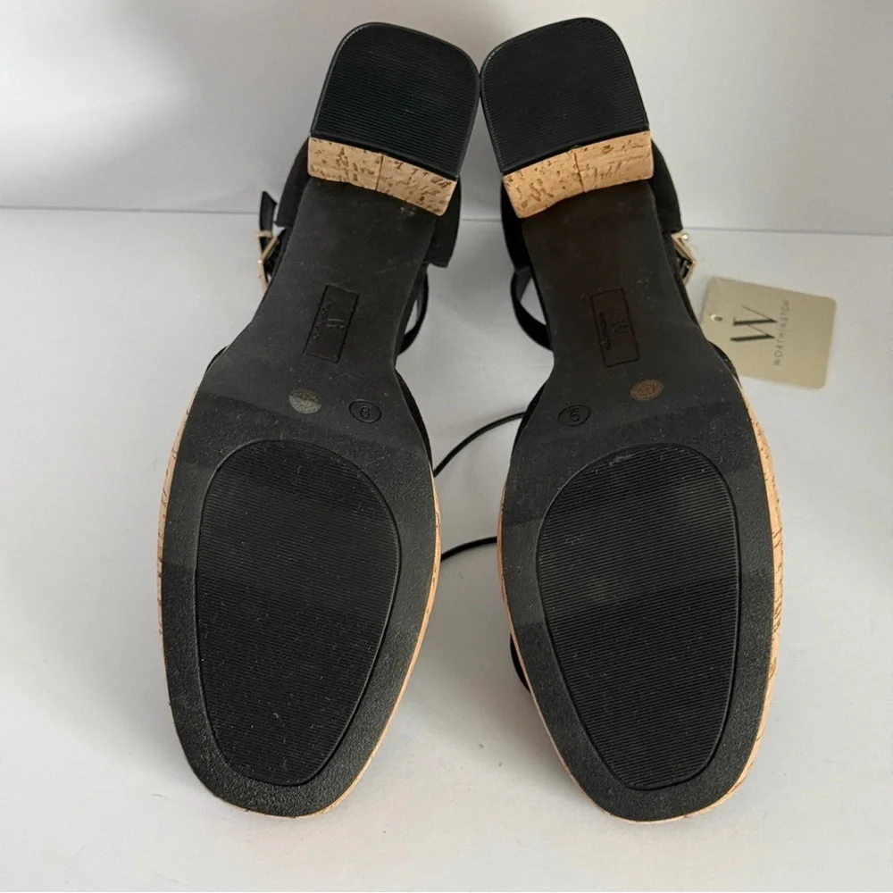 Worthington Woman’s Panama Block Heels in Black Faux Suede Cork Platform Size 9M